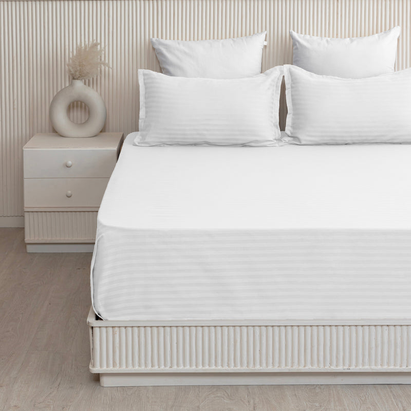 Breton Nap - Satin Stripes Bedsheet (White)-1
