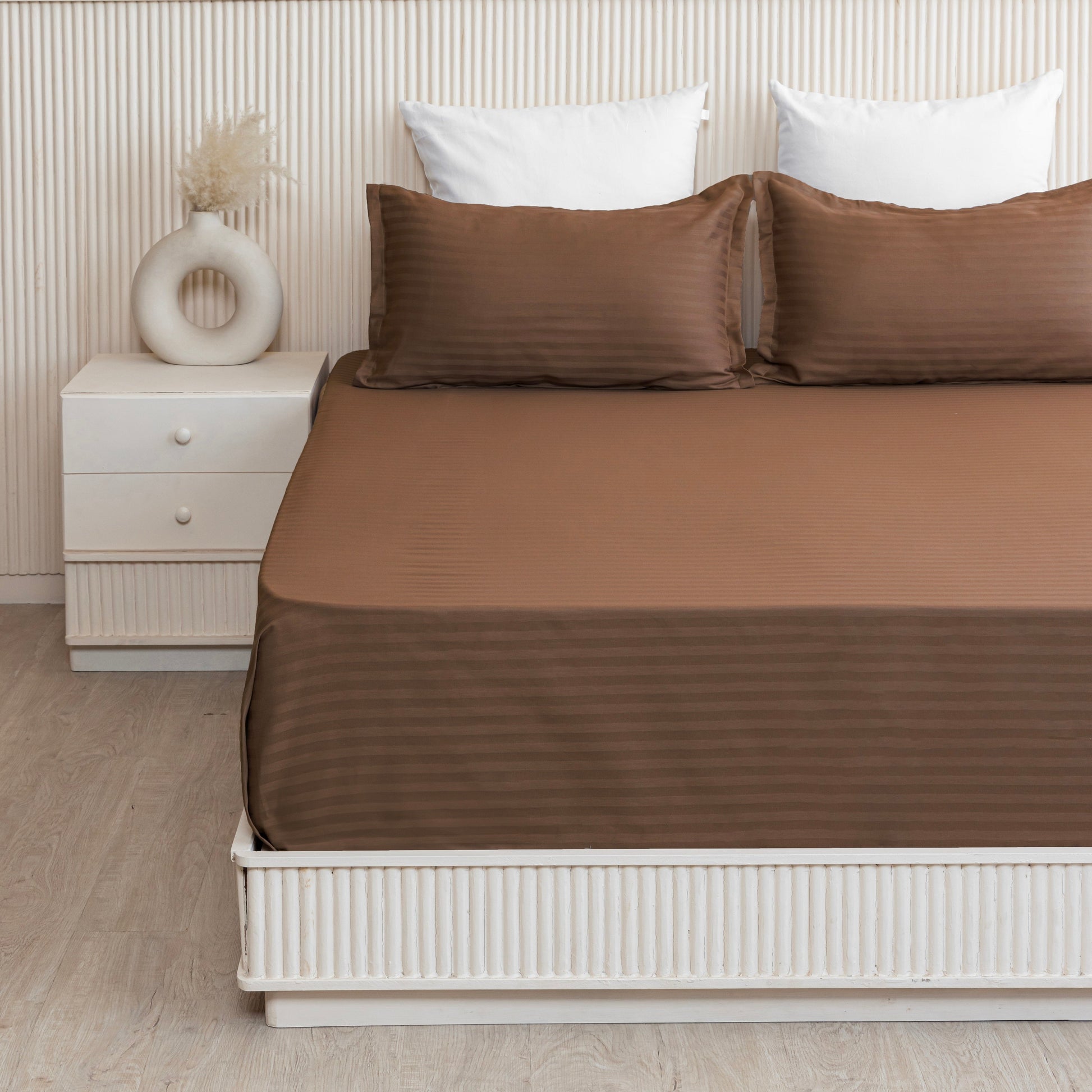 Breton Nap - Satin Stripes Bedsheet (Brown)-1