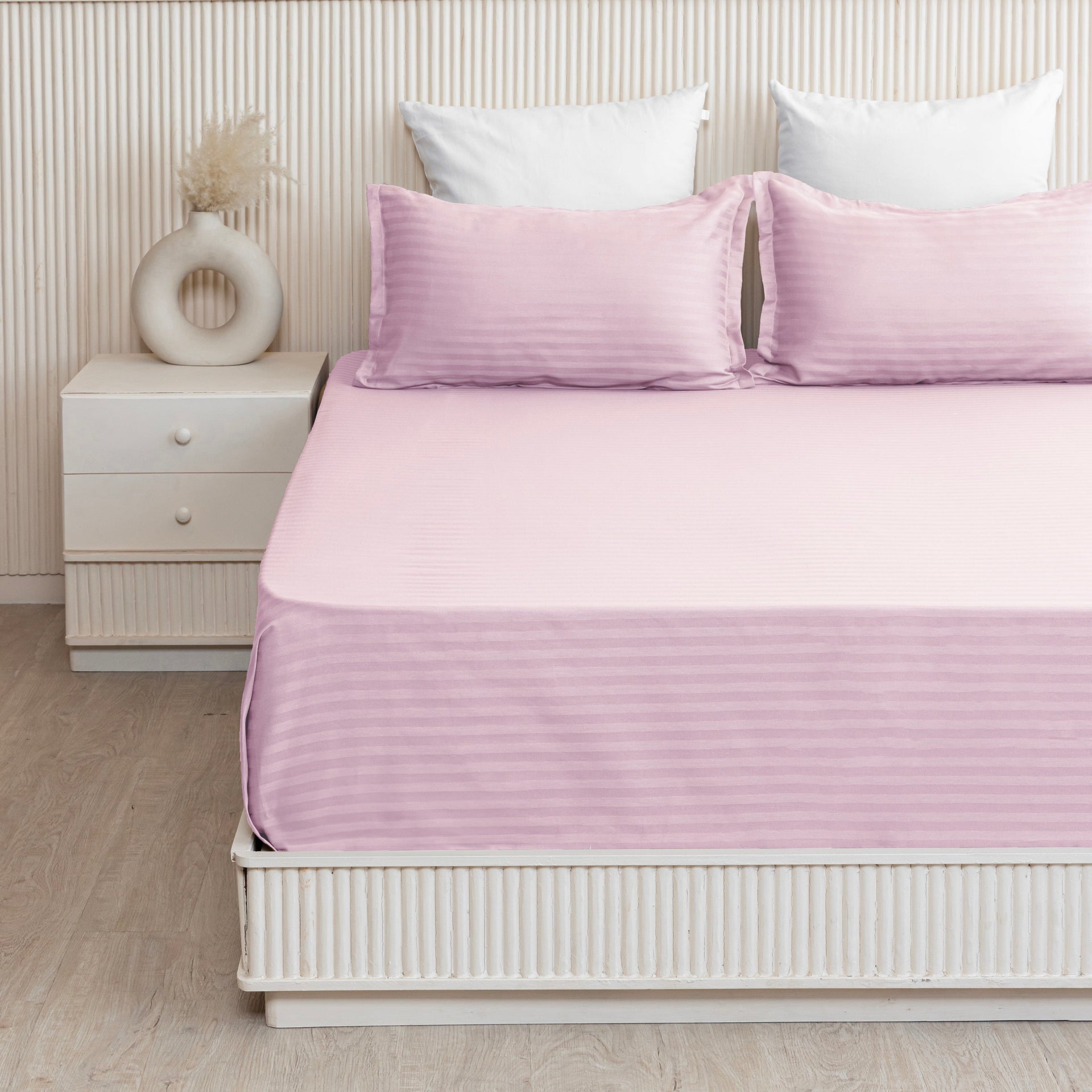 Breton Nap - Satin Stripes Bedsheet (Baby Pink)