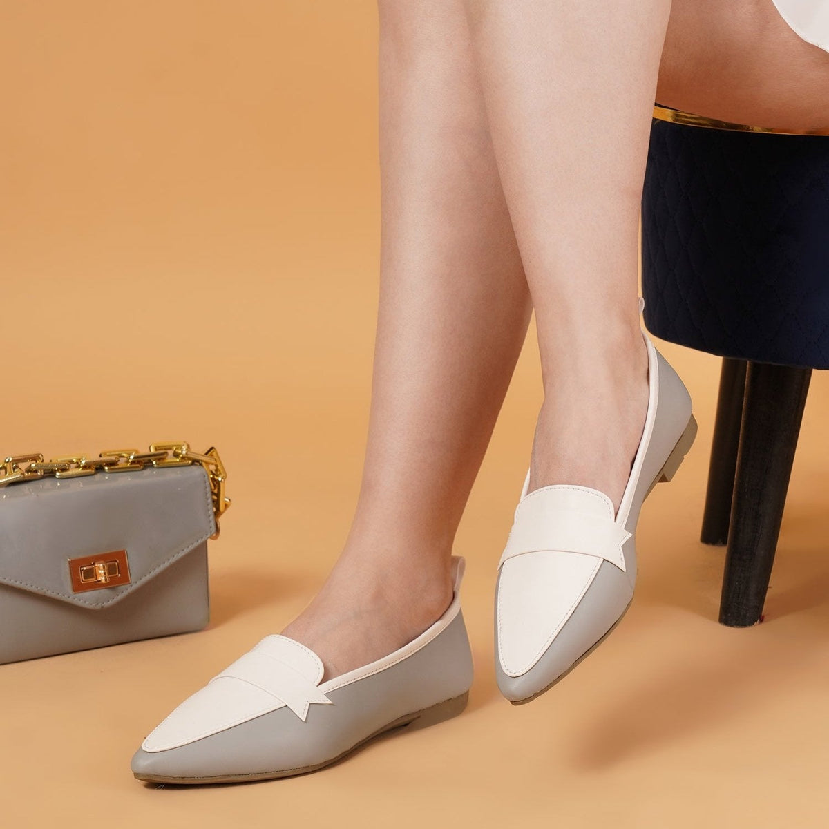 Pointed toe grey white formal bellies for women