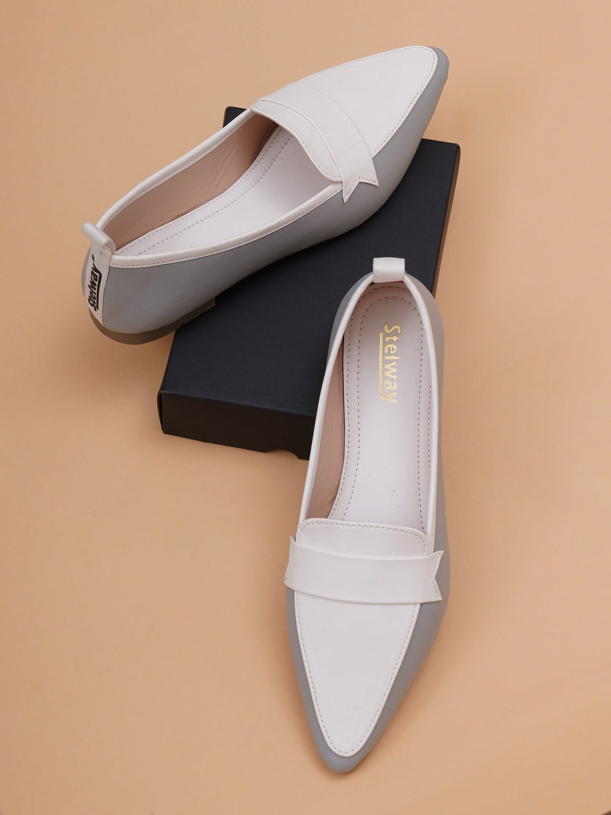 Pointed toe comfortable grey white formal shoes for women