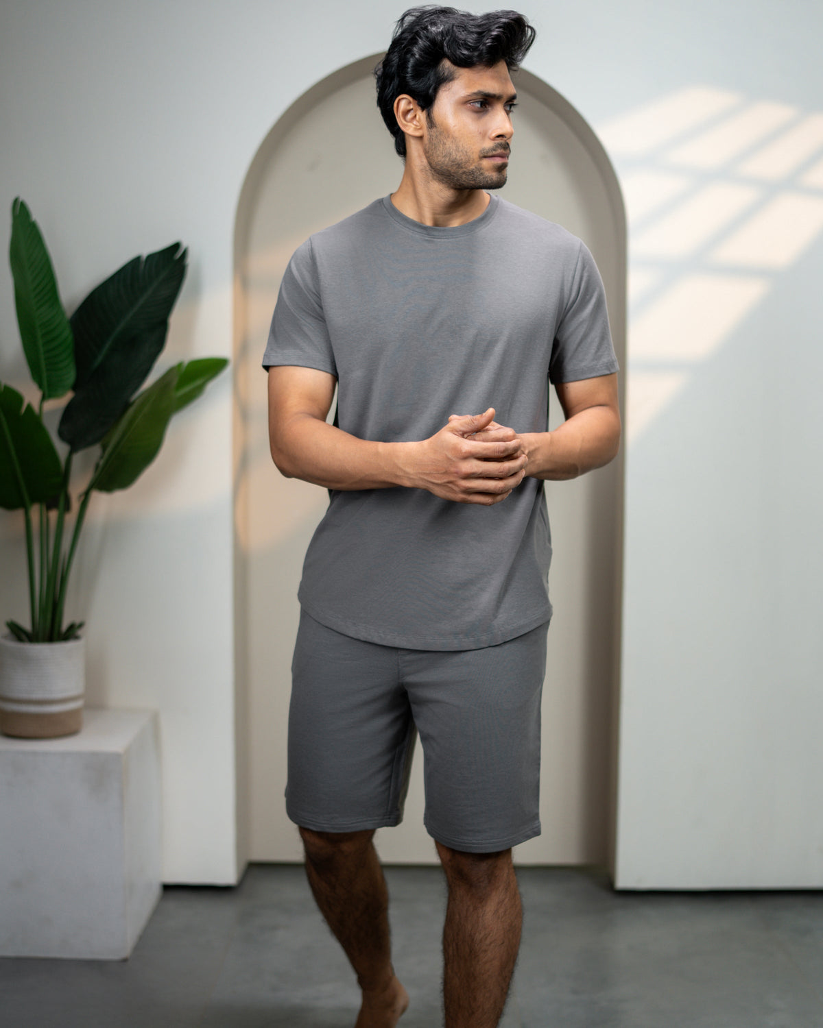 Hushy Bamboo Shorts  (Stone Grey)