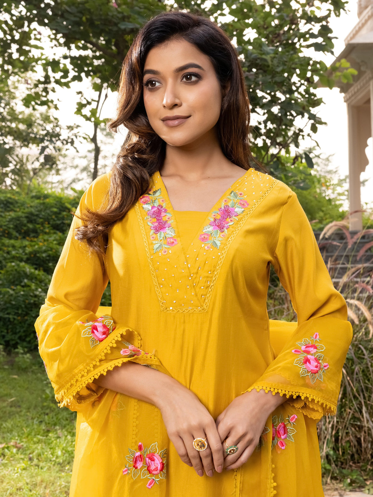 Meera Viscose Chanderi Embroidered Suit Set