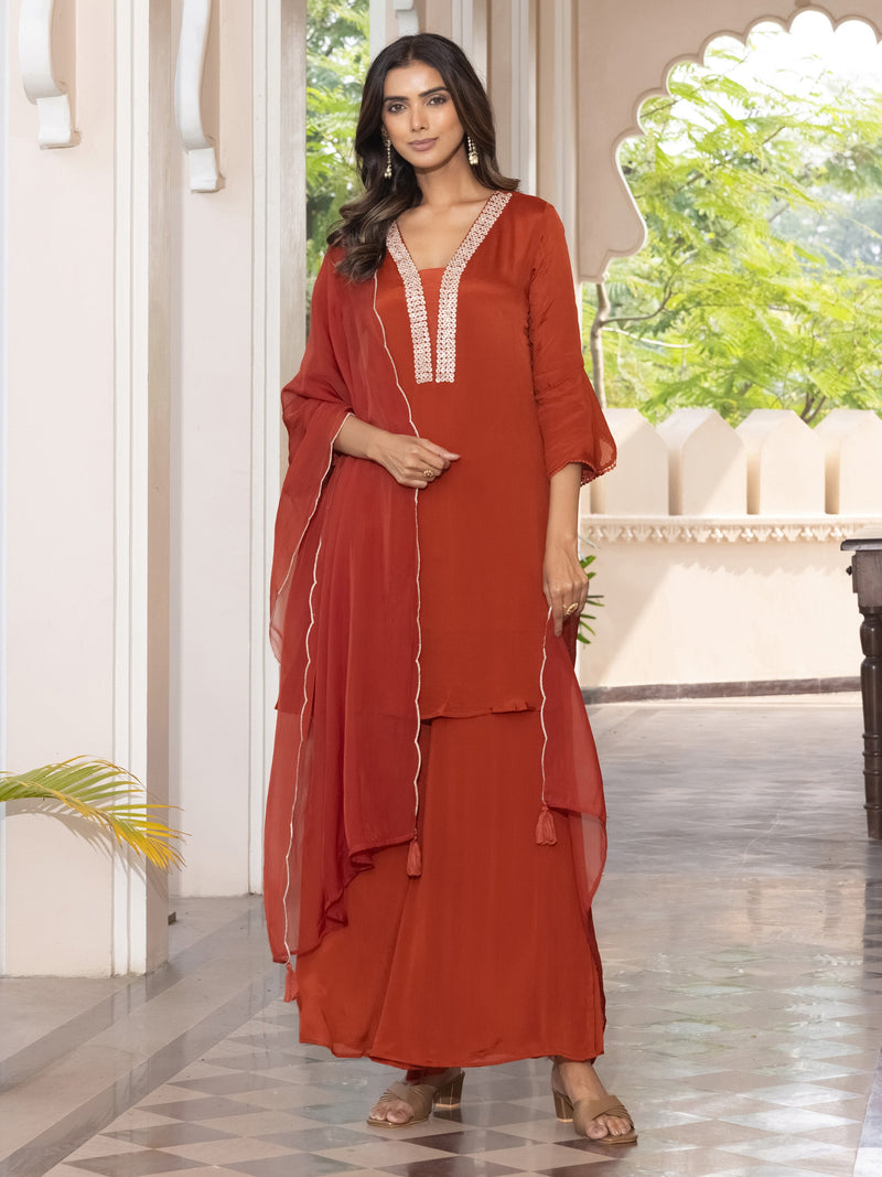 Gaurika Pure Chinnon Embroidered Suit Set