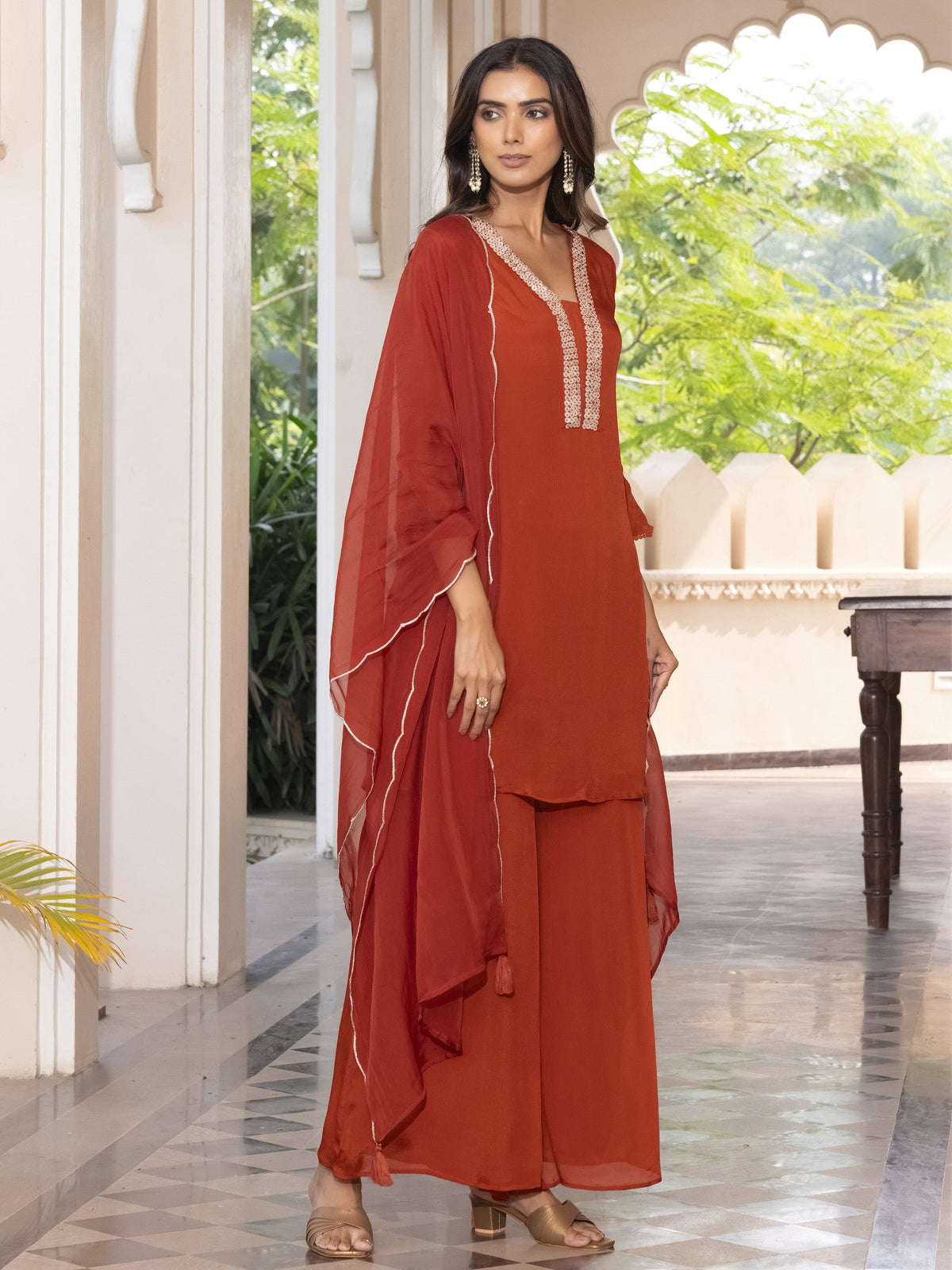 Gaurika Pure Chinnon Embroidered Suit Set
