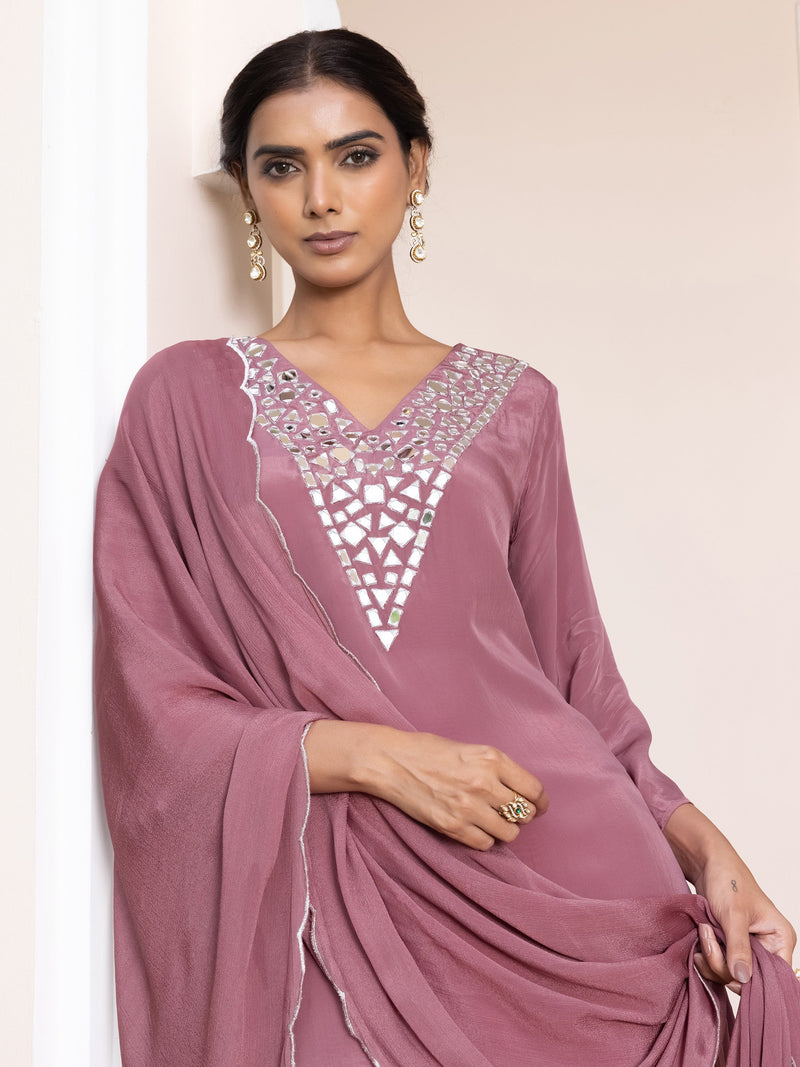 Manika Natural Crepe Embroidered Suit Set