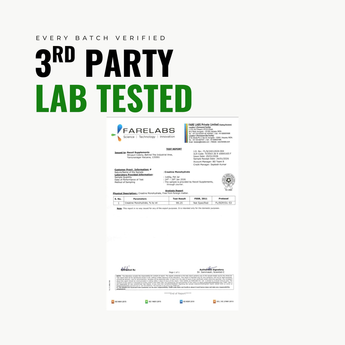 Verification label for third-party lab testing on a white background