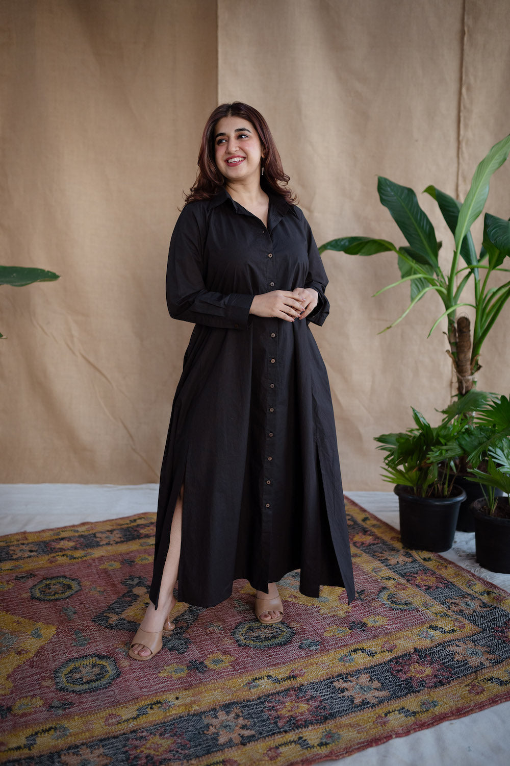 TIECO DyeVerse - Black Poplin Cotton Embroidered Dress