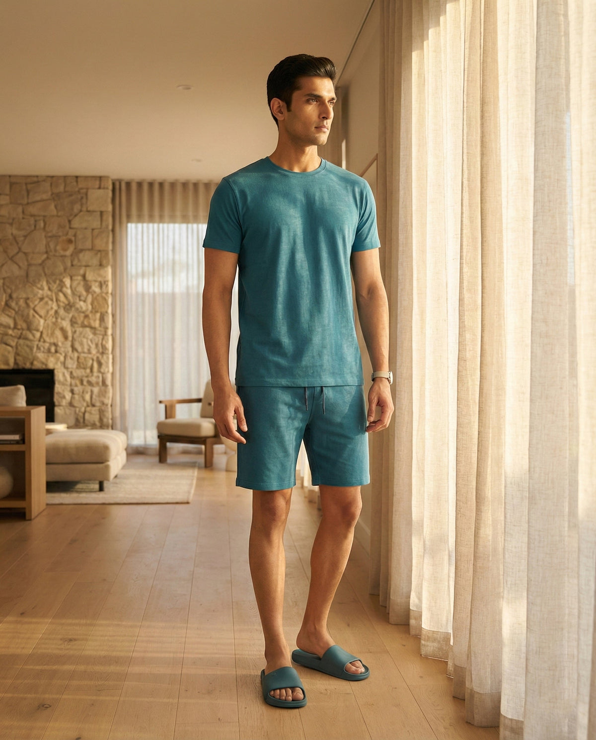 Hushy Bamboo Shorts  (Teal Blue)