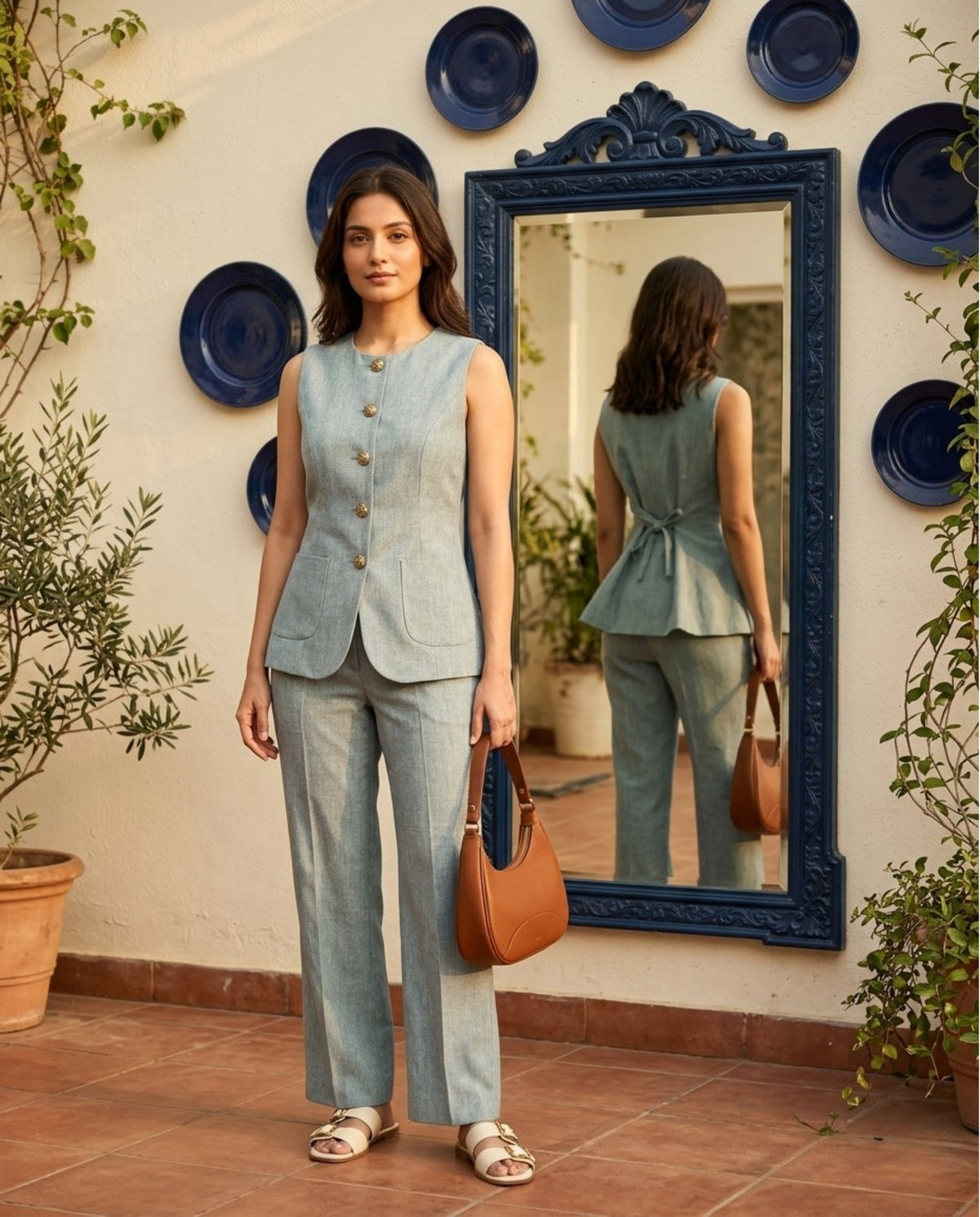 The Delphine Tie-Back Waistcoat & Wide-Leg Trouser Co-ord Set