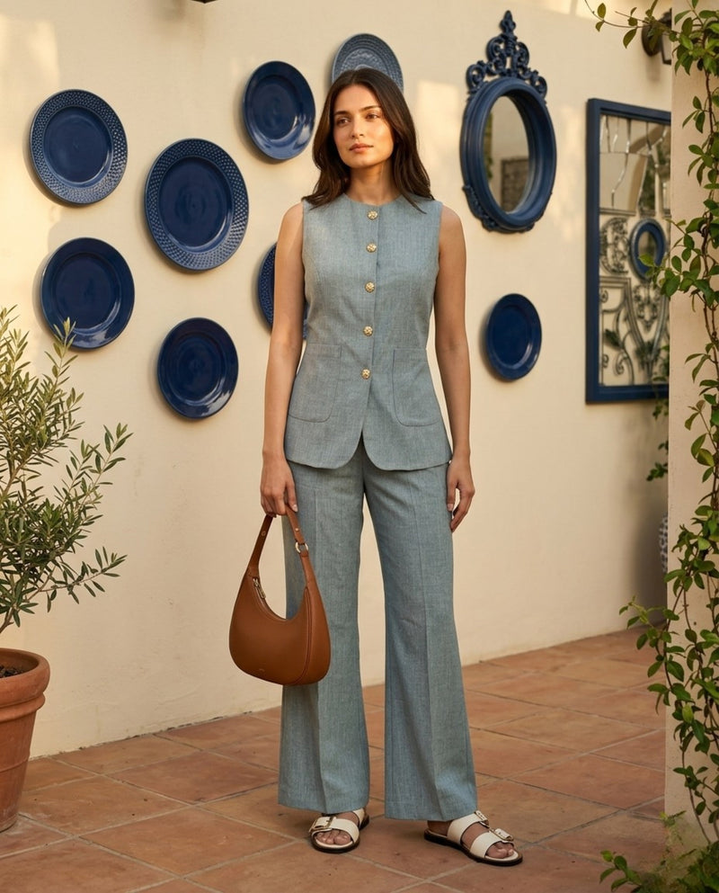The Delphine Tie-Back Waistcoat & Wide-Leg Trouser Co-ord Set
