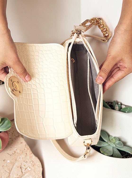 Culge Chicago "The Michigan Ave" Croc Baguette – Alabaster Gold-6