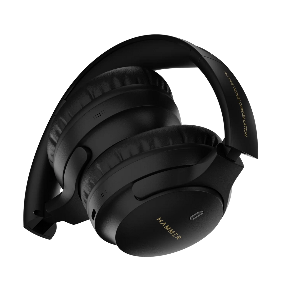 Hammer Bash Vivid ANC Wireless Bluetooth Over-Ear Headphones with 23 dB 70h Playtime, Type-C Fast Charging, Foldable Black-3