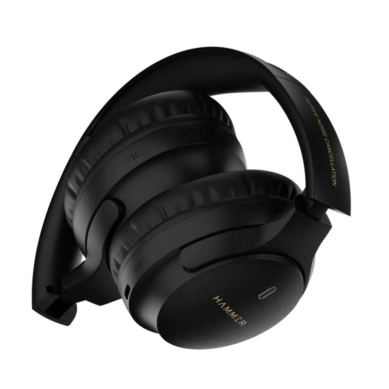 Hammer Bash Vivid ANC Wireless Bluetooth Over-Ear Headphones with 23 dB 70h Playtime, Type-C Fast Charging, Foldable Black-3