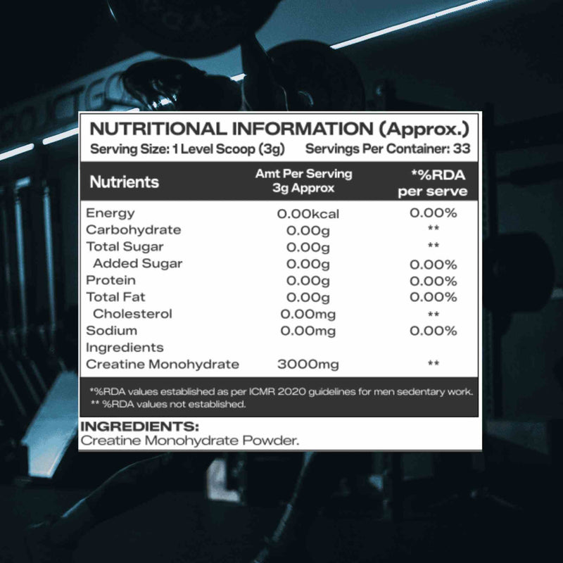 Nutritional information label for a supplement product with a dark background