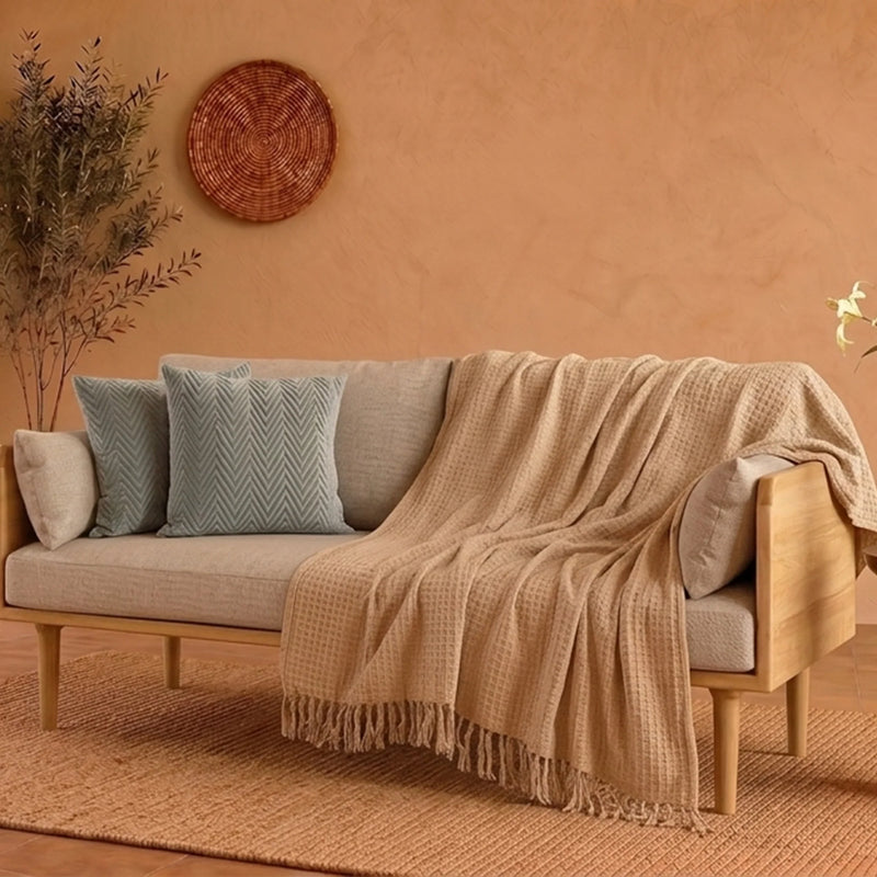 Premium Velvet Cushion Cover & Waffle Throw Combo Set-1