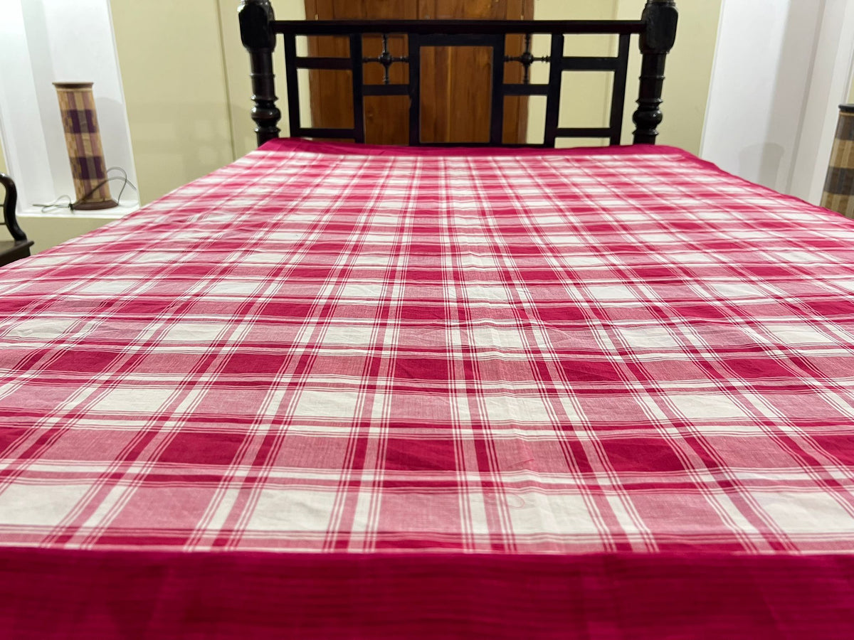 Maroon Double Checks, handloom cotton single bedsheet (no pillow covers)-8