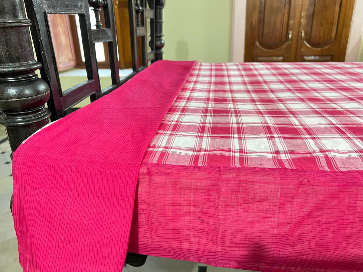 Maroon Double Checks, handloom cotton single bedsheet (no pillow covers)-9