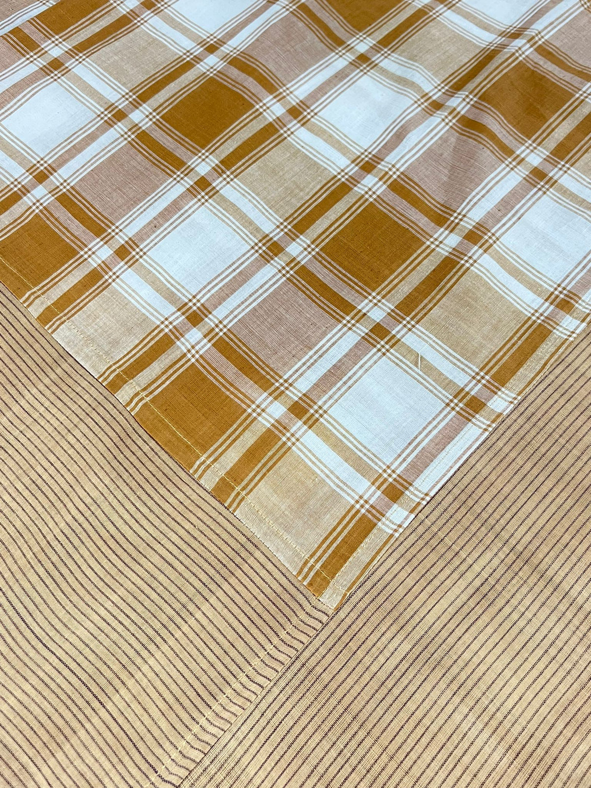 Coffee Checks, handloom cotton single bedsheet (no pillow covers)-15