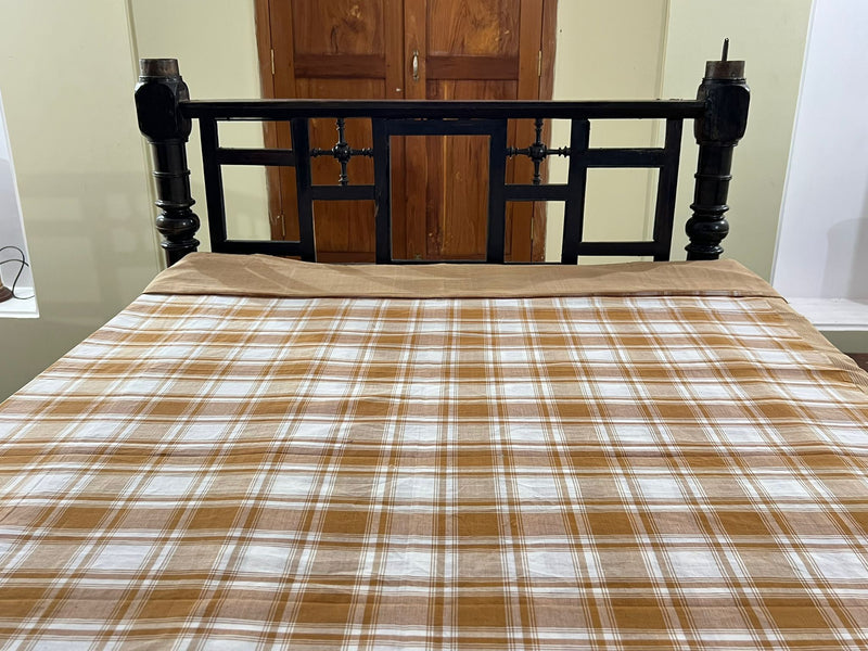 Coffee Checks, handloom cotton single bedsheet (no pillow covers)-3