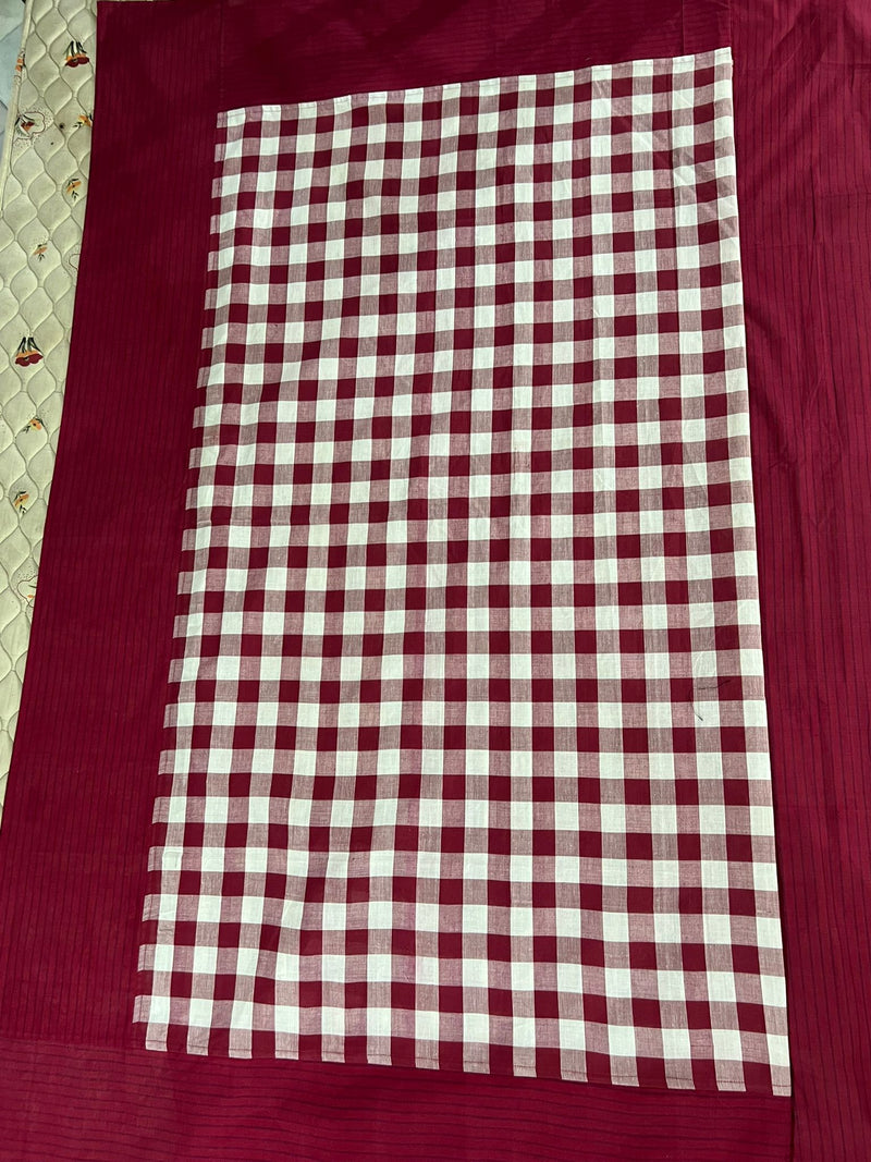 Burgundy Checks, handloom cotton single bedsheet (no pillow covers)-11