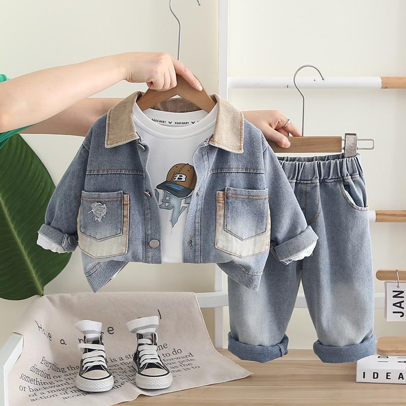 Boys 3 Pcs Imported Denim Blue Cord Set [BT-L-8289] [1 - 6 Years]