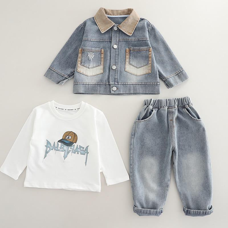 Boys 3 Pcs Imported Denim Blue Cord Set [BT-L-8289] [1 - 6 Years]