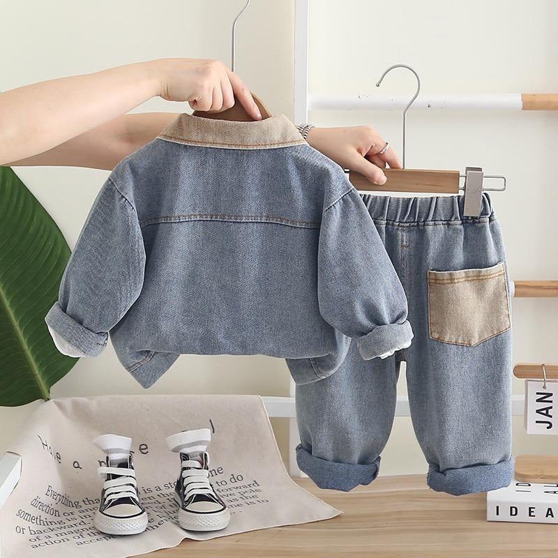 Boys 3 Pcs Imported Denim Blue Cord Set [BT-L-8289] [1 - 6 Years]