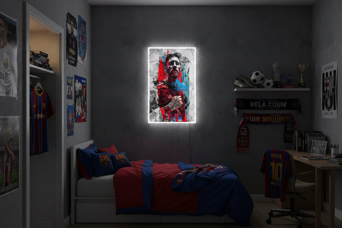Lionel Messi Argentina & FC Barcelona Neon Wall Art – Football Legend LED Poster | Neon Signs India — Image 1