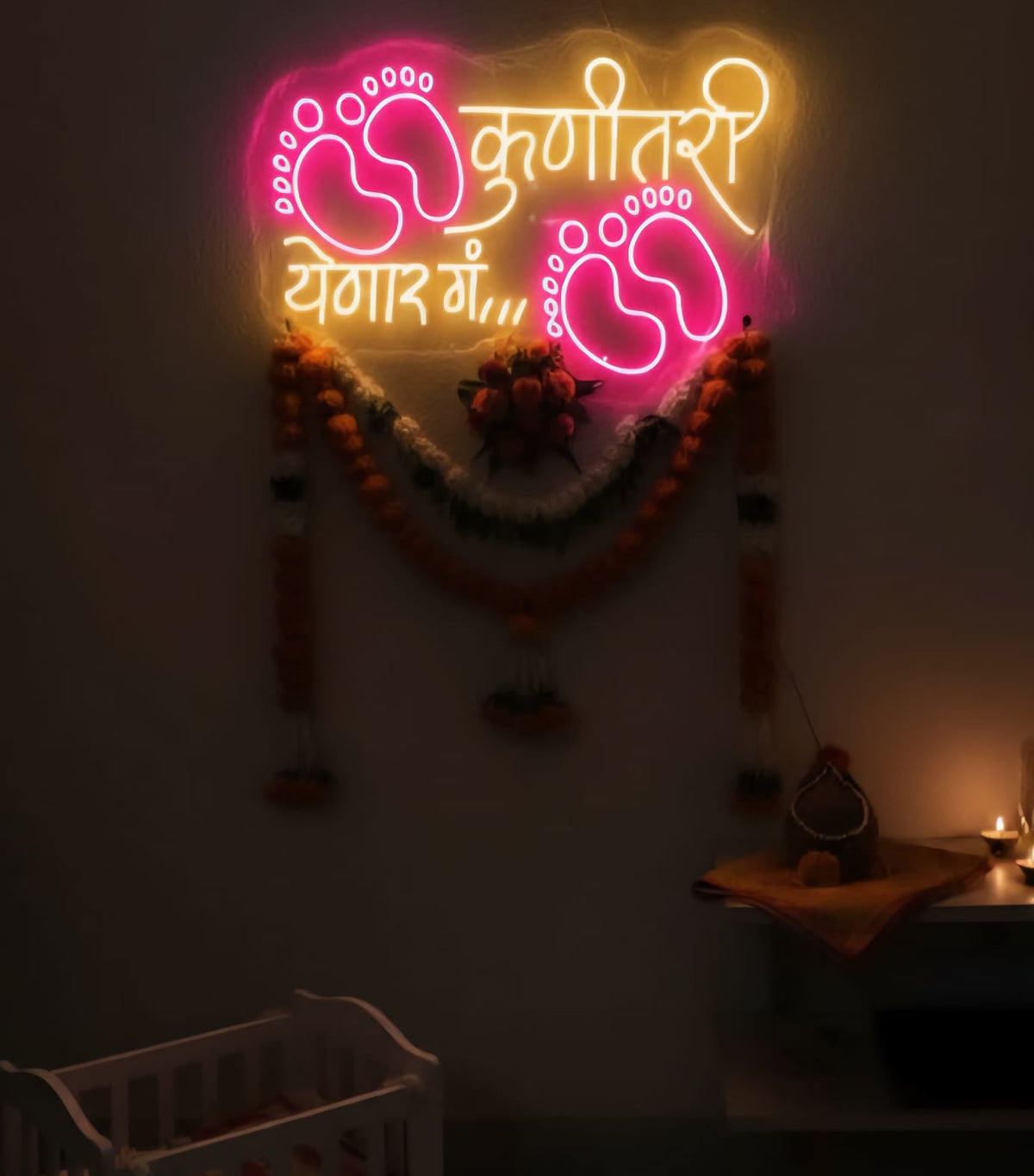 KUNITARI YENAR GG “कुणीतरी येणार गं” Neon Sign | Baby Arrival LED Wall Decor | Neon Signs India — Image 1