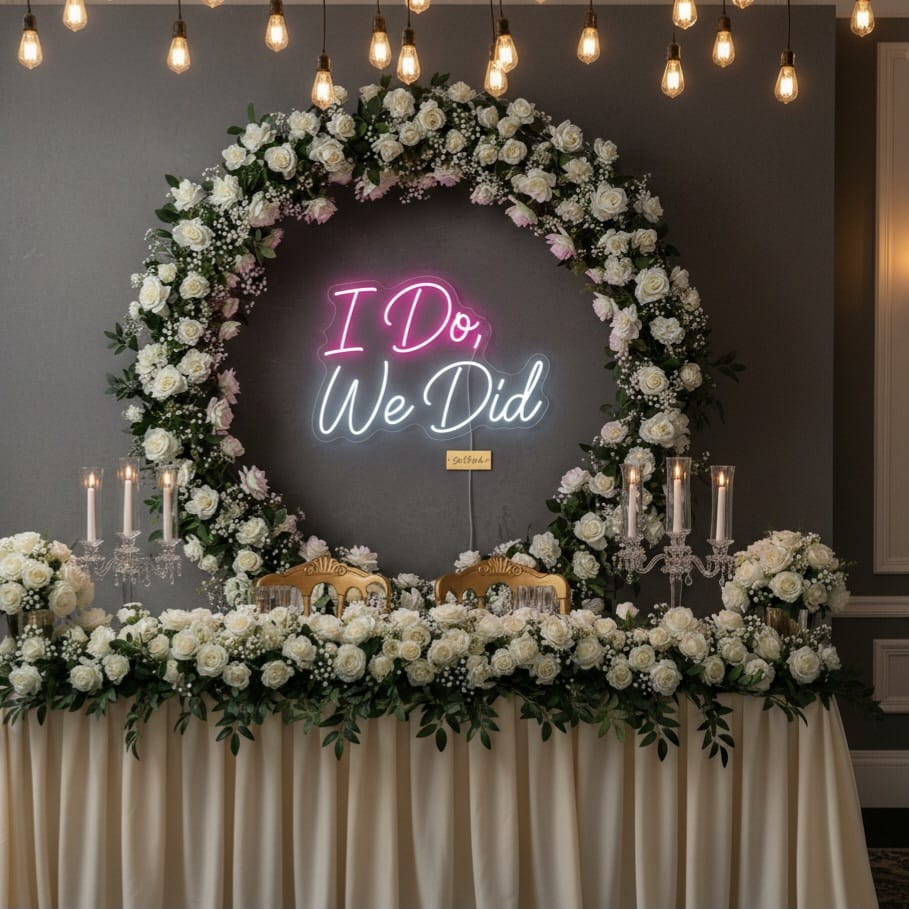 “I Do, We Did” Neon Sign – Wedding Celebration LED Wall Decor | Neon Signs India — Image 2