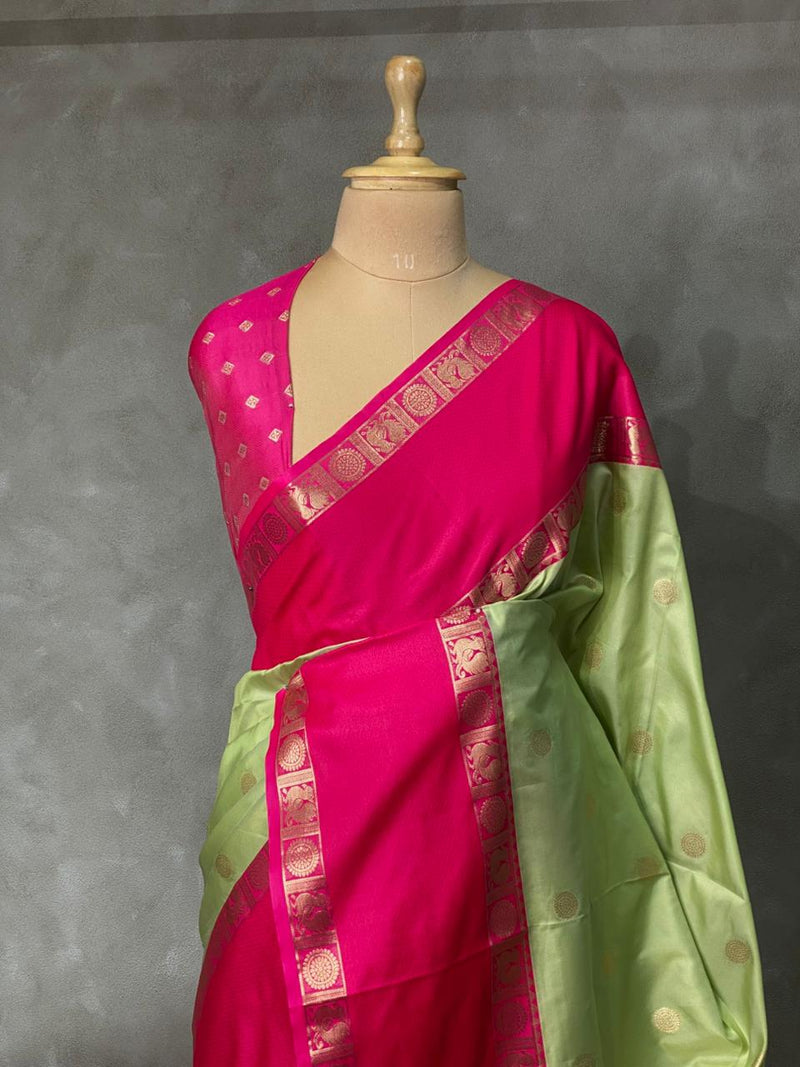 Pastal Green and Magenta Banarasi saree -BSP9G
