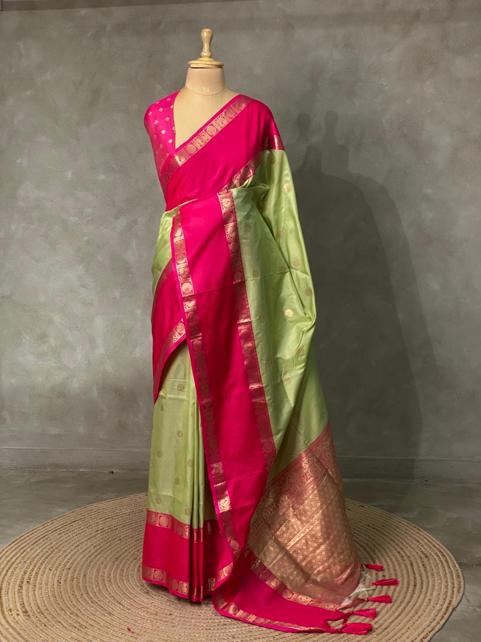 Pastal Green and Magenta Banarasi saree -BSP9G