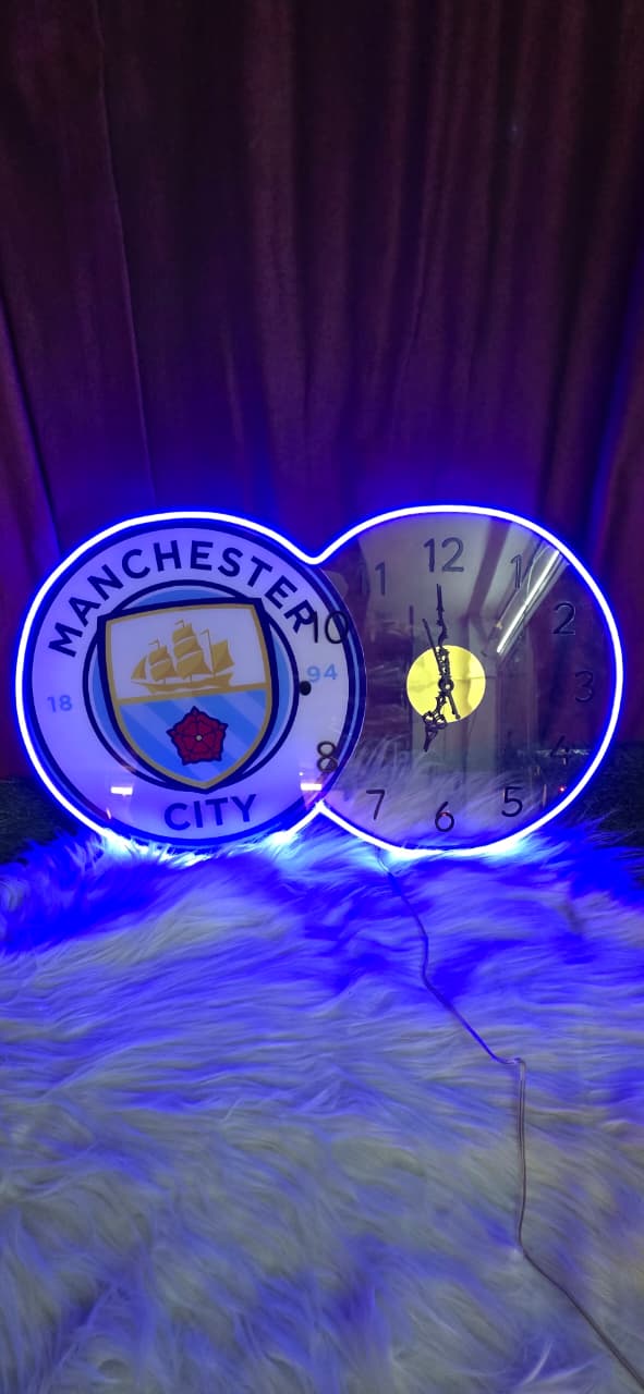 Manchester City Neon LED Wall Clock – Sky Blue Fan Glow Decor (14*24 inch) | Neon Signs India — Image 3