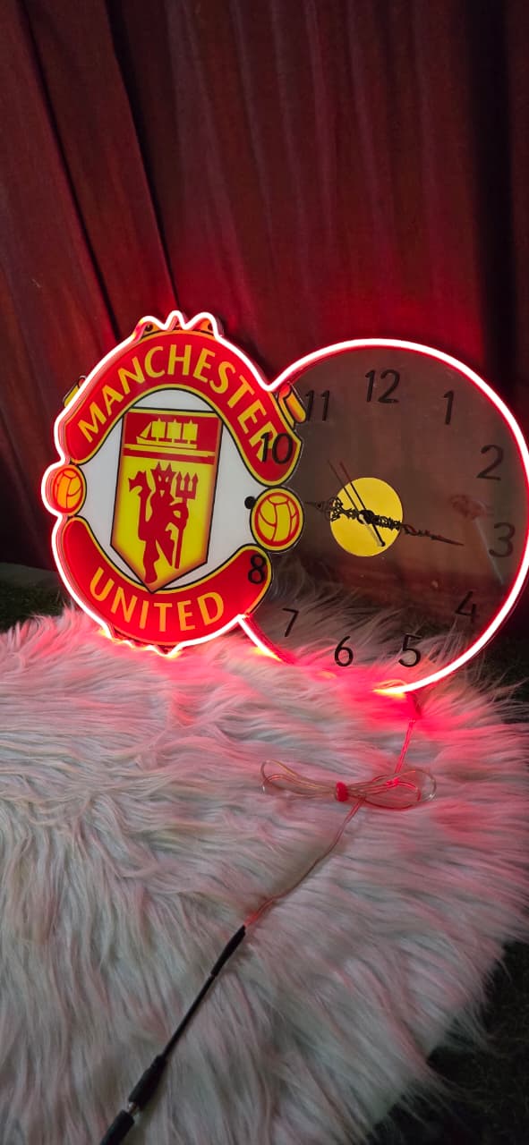 Manchester United Neon LED Wall Clock – Red Devils Fan Decor (14*24 inch) | Neon Signs India — Image 4