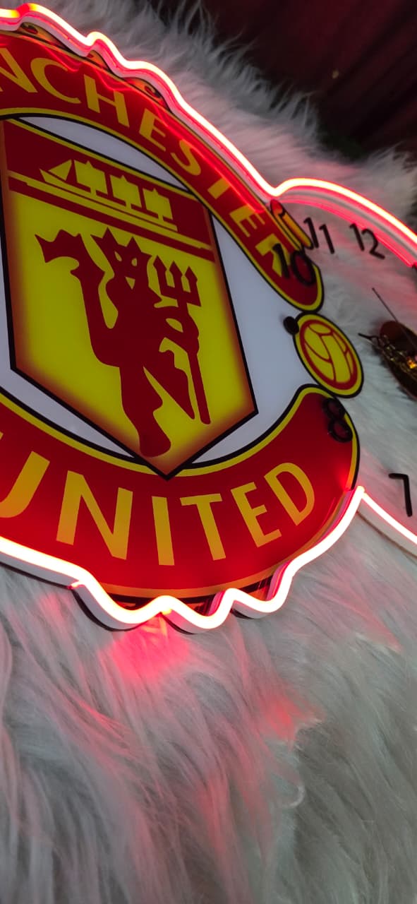 Manchester United Neon LED Wall Clock – Red Devils Fan Decor (14*24 inch) | Neon Signs India — Image 3