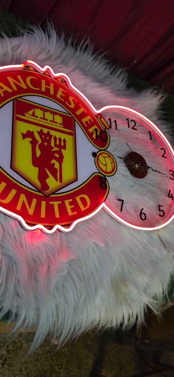 Manchester United Neon LED Wall Clock – Red Devils Fan Decor (14*24 inch) | Neon Signs India — Image 2