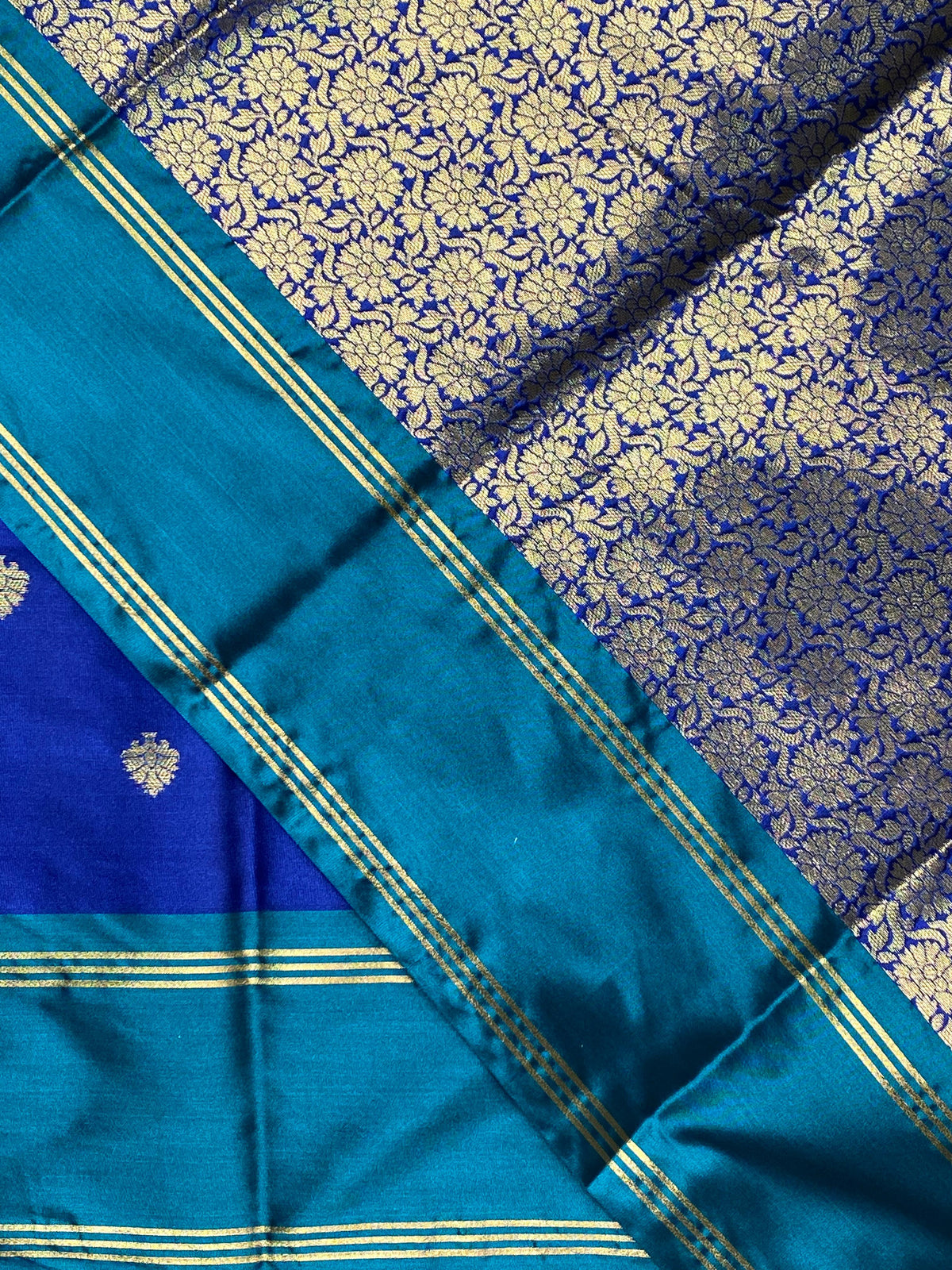 Royal blue and peacock blue Gajji silk saree -PIH25B