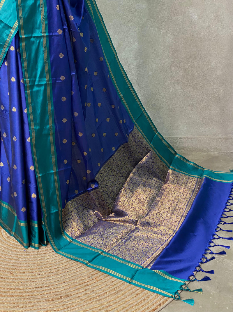 Royal blue and peacock blue Gajji silk saree -PIH25B
