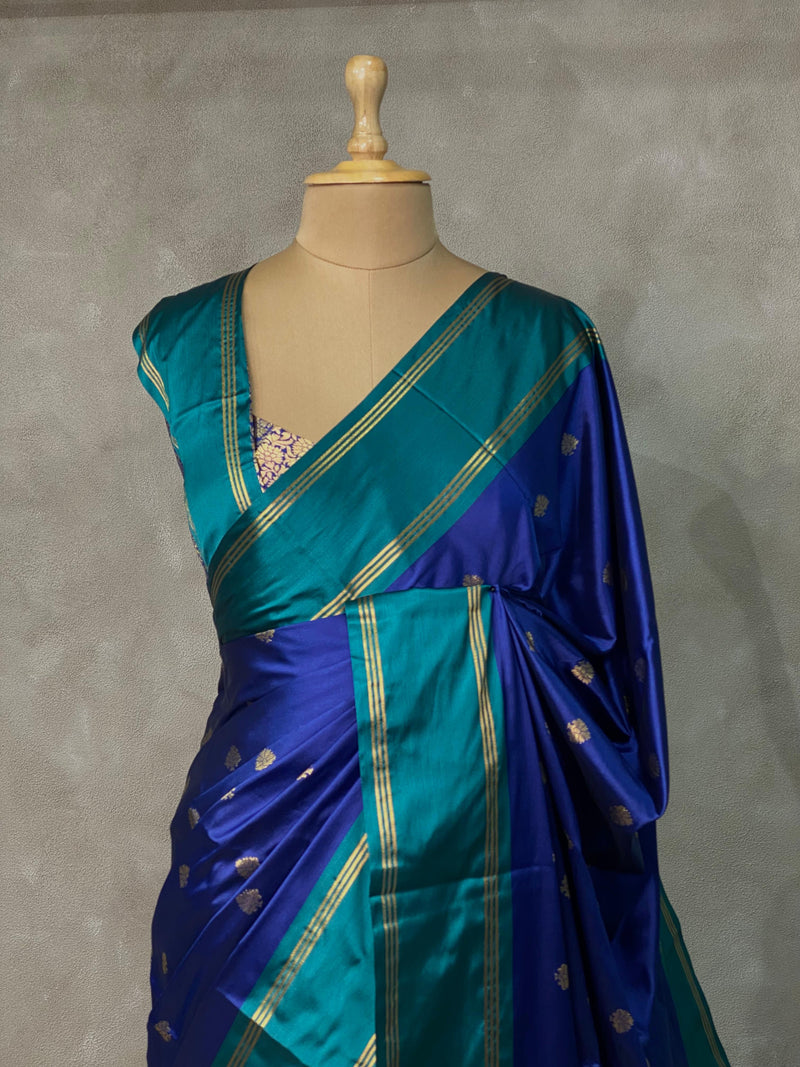 Royal blue and peacock blue Gajji silk saree -PIH25B