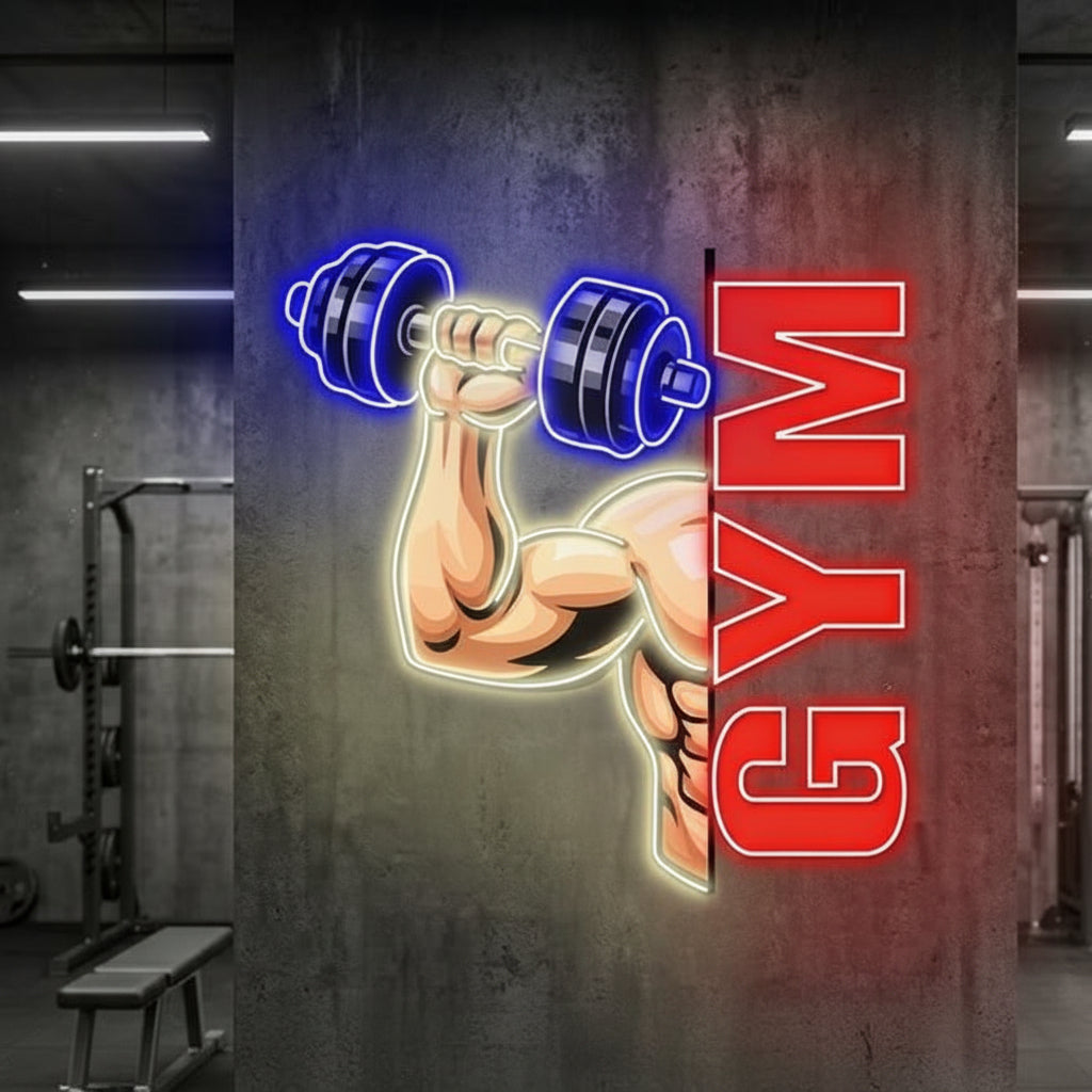 Gym LED Neon Wall Art – Dumbbell & Muscle UV Print Neon Sign for Fitness Center & Home Gym-2