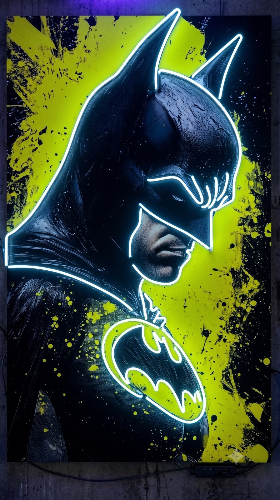 Batman LED Neon Wall Art – Superhero UV Print with Cool White Neon for Gaming Room & Home Decor