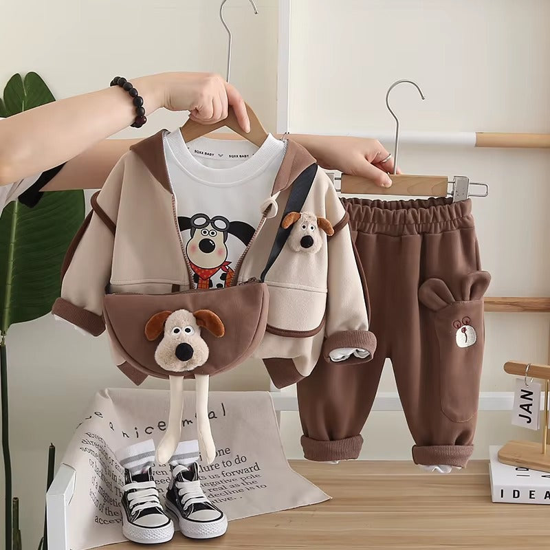 Boys 3 Piece Imported Brown Cord Set With Bag [BT-L-5467] [1 - 6Years]