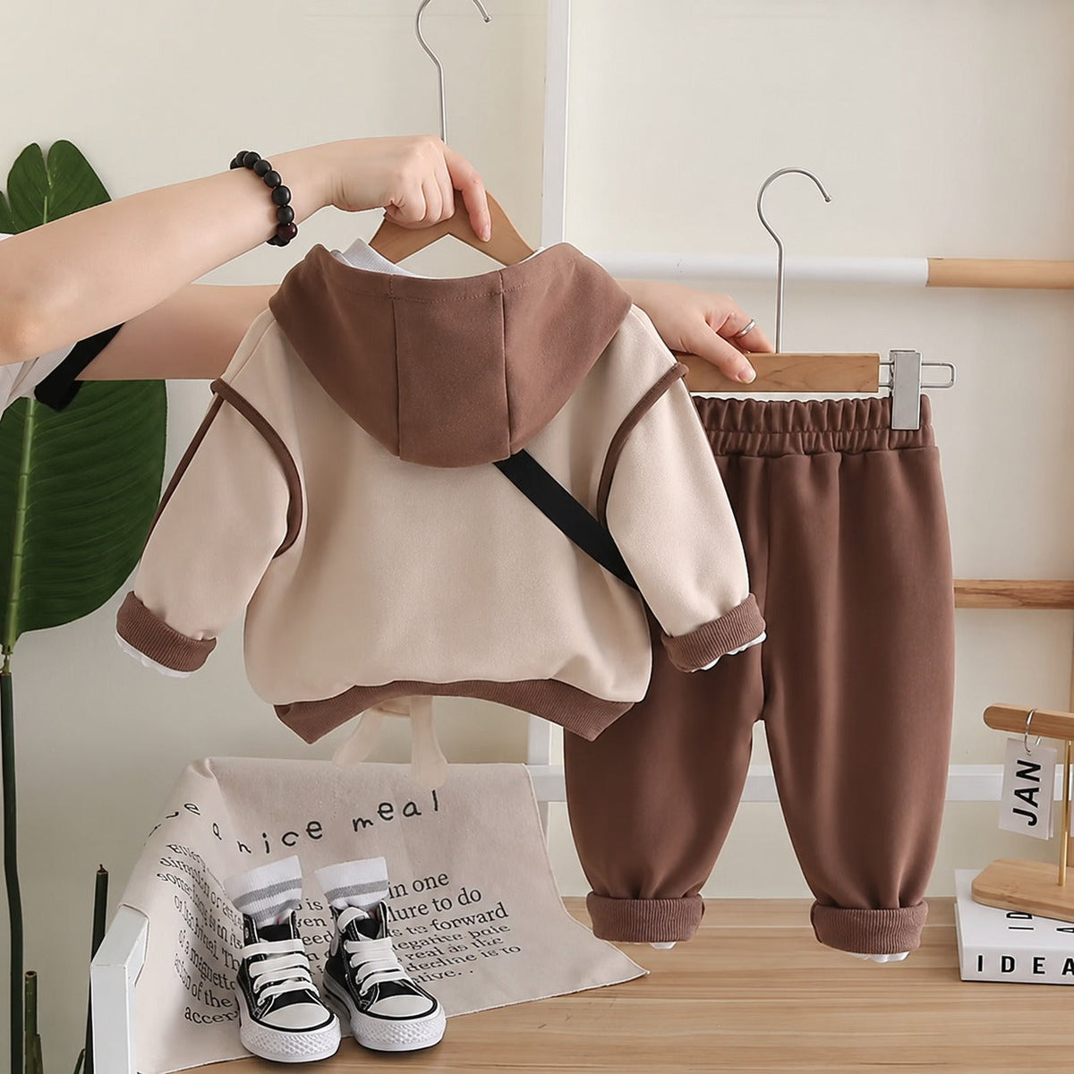 Boys 3 Piece Imported Brown Cord Set With Bag [BT-L-5467] [1 - 6Years]
