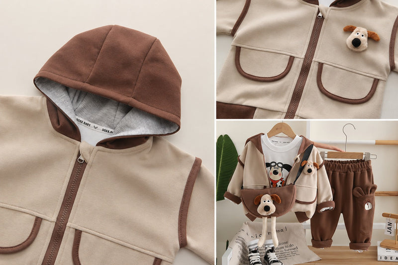 Boys 3 Piece Imported Brown Cord Set With Bag [BT-L-5467] [1 - 6Years]