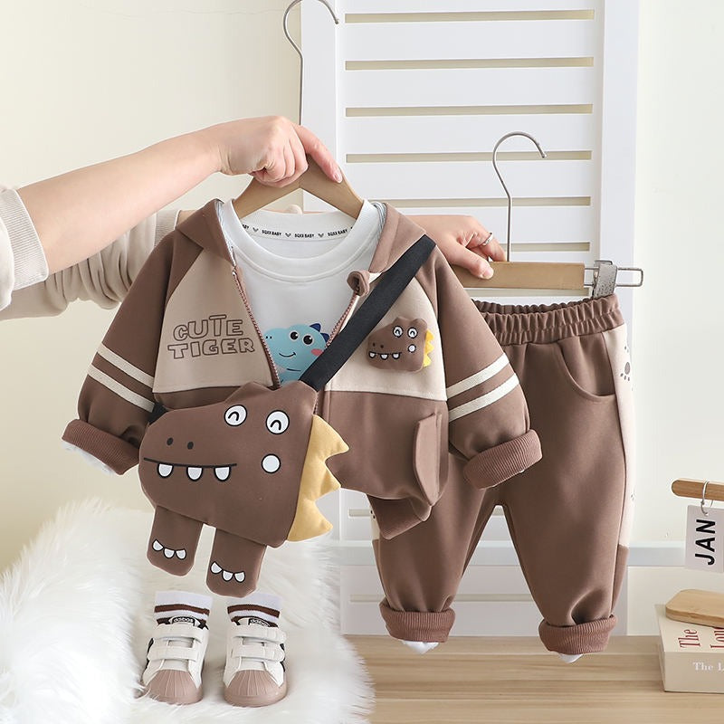 Boys 3 Piece Imported Brown Cord Set With Bag [BT-N-2647] [1 - 6Years]