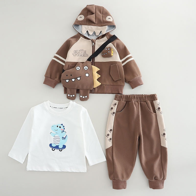 Boys 3 Piece Imported Brown Cord Set With Bag [BT-N-2647] [1 - 6Years]