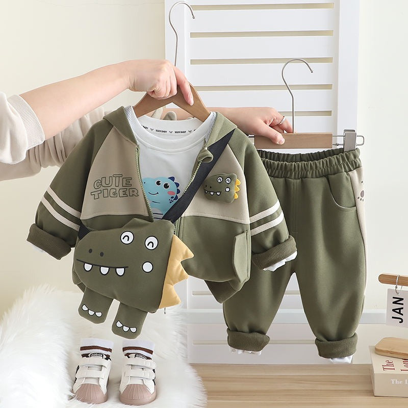 Boys 3 Piece Imported Green Cord Set With Bag [BT-O-4945] [1 - 6Years]