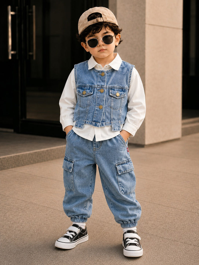 Boys 3 Piece Imported Blue Denim Cord Set [BT-2K-1277] [1 - 5Years]