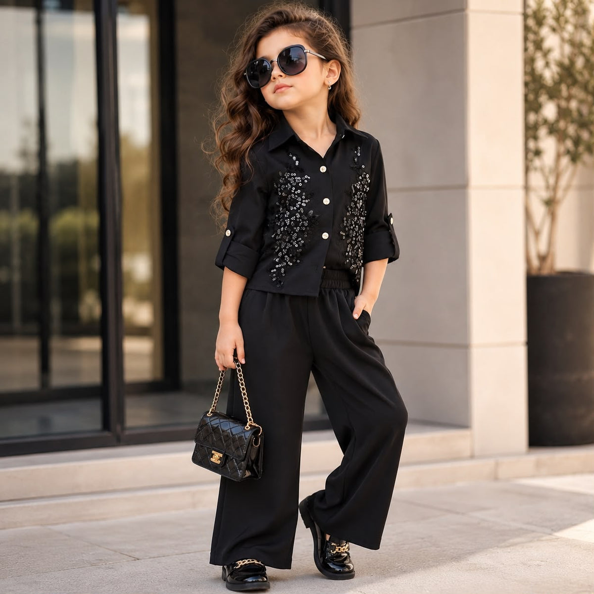 Girls Black Embroidered Co-Ord Set [GCS-4H-2318] (4-12 Years)